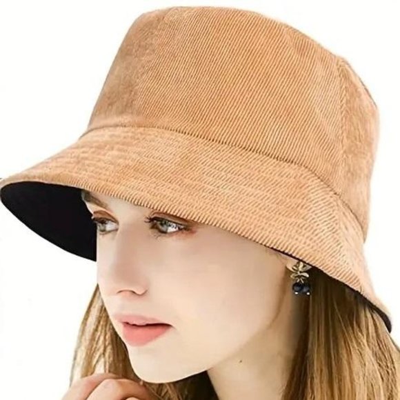Solid Color Corduroy Bucket Hat Casual Lightweight Cap Simple Foldable Unisex Ha - Picture 1 of 5